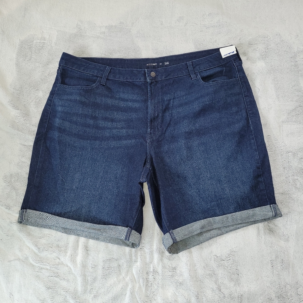 Old Navy Womens Plus Size 24 High Rise Wow Dark Blue Denim Shorts Pockets Cuffed